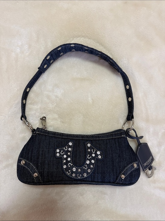 True Religion Handbags - True Religion Dark Denim Studded Horseshoe Shoulder Bag Brand New